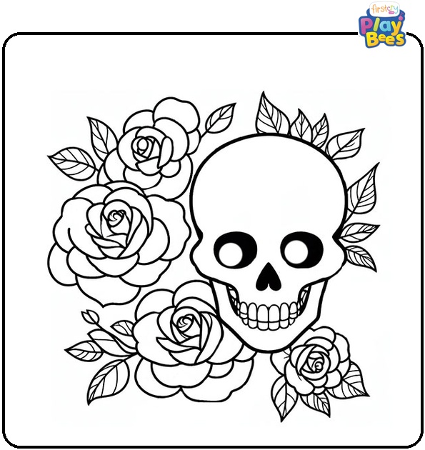 Skulls and Roses Coloring Page
