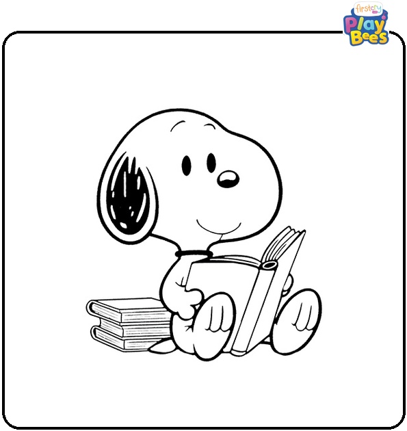 Snoopy and Books Coloring Page Snoopy and Books Coloring Page