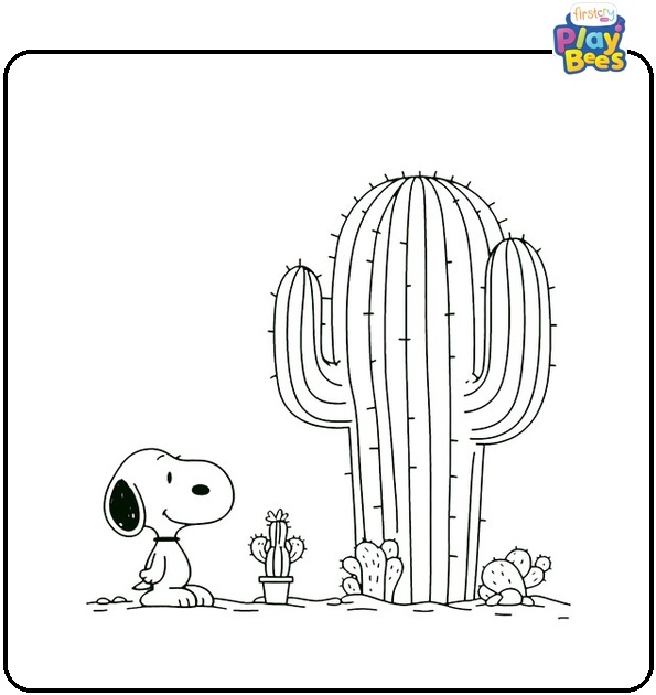 Snoopy and a Big Cactus Coloring Page Snoopy and a Big Cactus Coloring Page