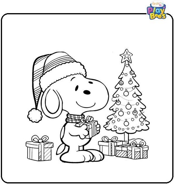 Snoopy at Christmas Coloring Page Snoopy at Christmas Coloring Page