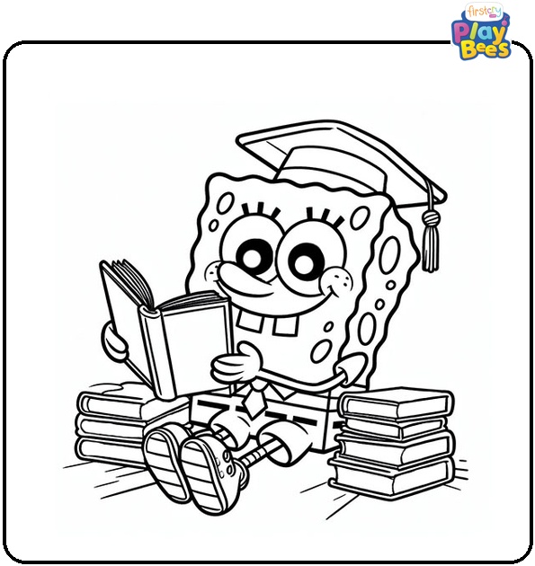 SpongeBob Reading Book Coloring Page SpongeBob Reading Book Coloring Page