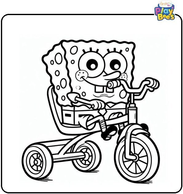 SpongeBob on Tricycle Coloring Page SpongeBob on Tricycle Coloring Page