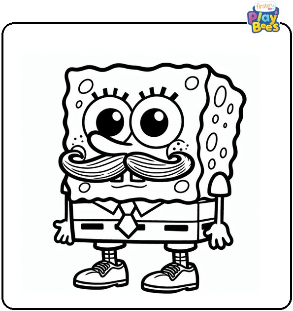 SpongeBob with Mustache Coloring Page SpongeBob with Mustache Coloring Page
