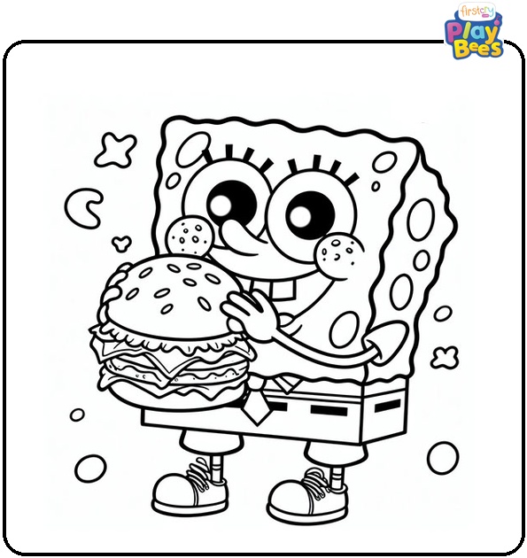 Spongebob Eating Hamburger Coloring Page Spongebob Eating Hamburger Coloring Page