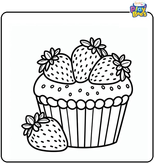Strawberry Cupcake Coloring Page