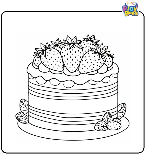 Strawberry Layer Cake Coloring Page