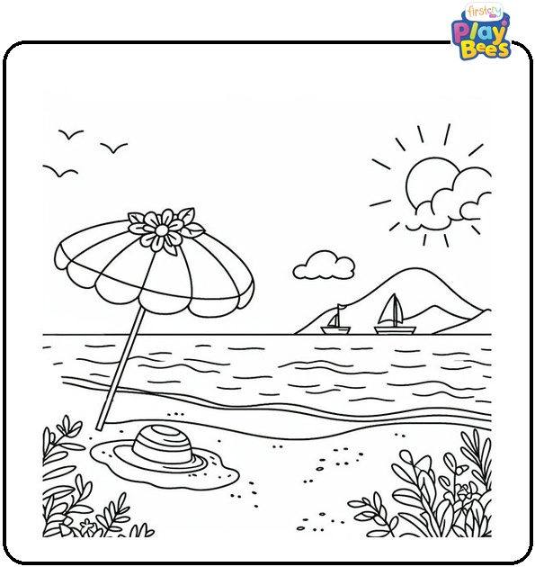 Summer Beach Coloring Page Summer Beach Coloring Page