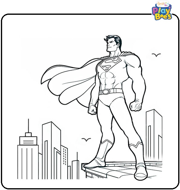 Superman Standing On Edge Of Building Coloring Page