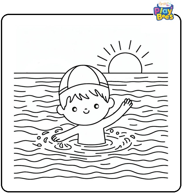 Swimming In The Sea Beach Coloring Page Swimming In The Sea Beach Coloring Page