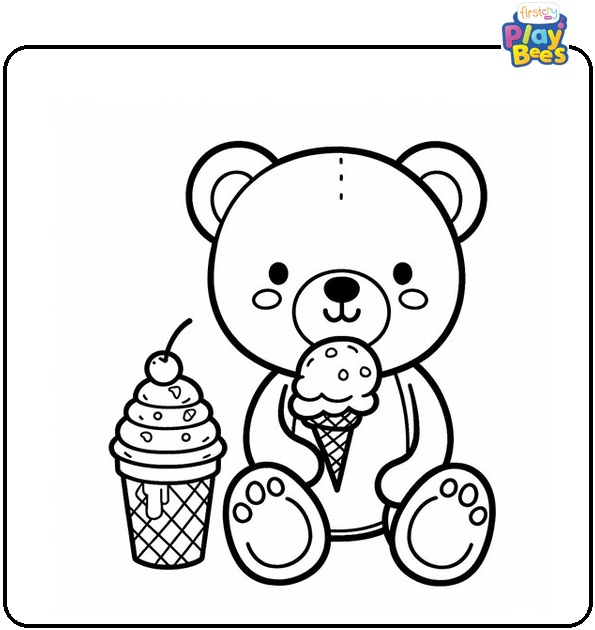 Teddy Bear With Ice Cream Coloring Page