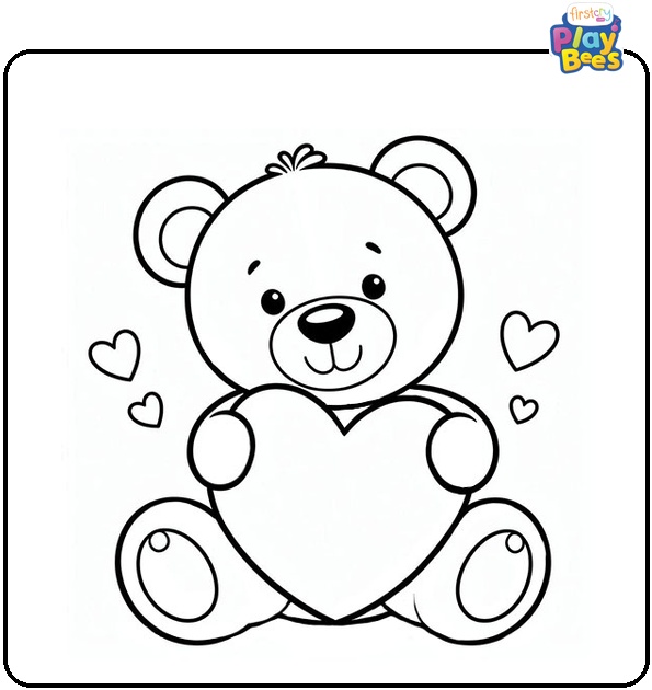 Teddy Bear Hugging Heart Coloring Page
