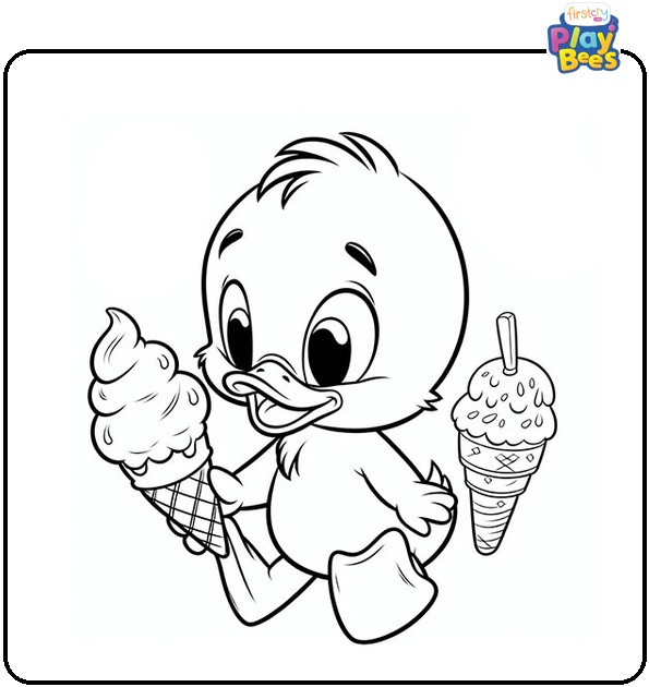 The Baby Donald with Ice Cream Coloring Page