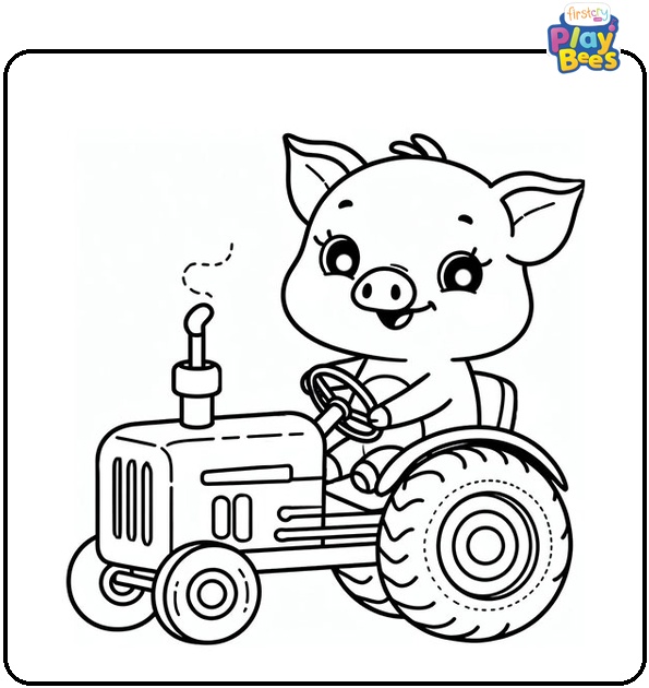 The Cute Piggy Drives the Tractor Coloring Page