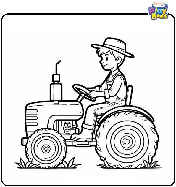 The Farmer on the Tractor Coloring Page