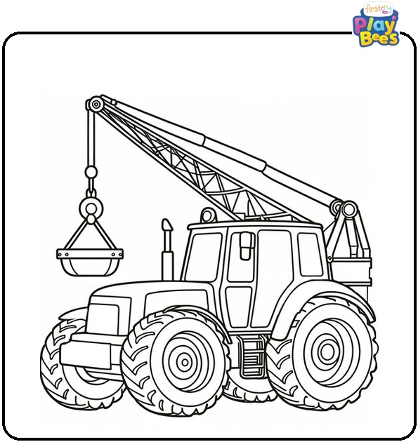 The Tractor With Crane Coloring Page