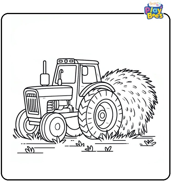 The Tractor and Hay Coloring Page