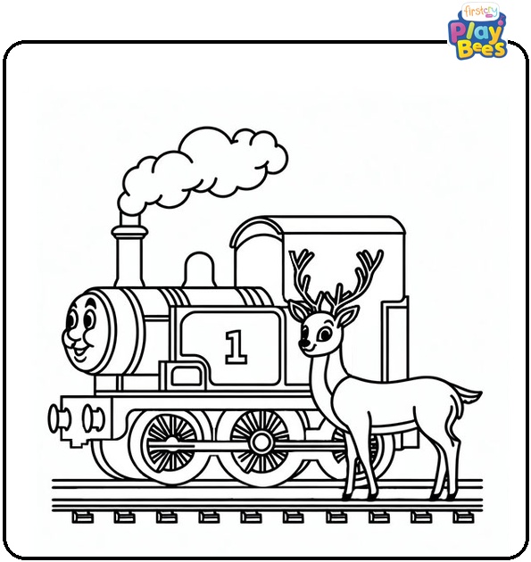 Thomas and a Deer Coloring Page