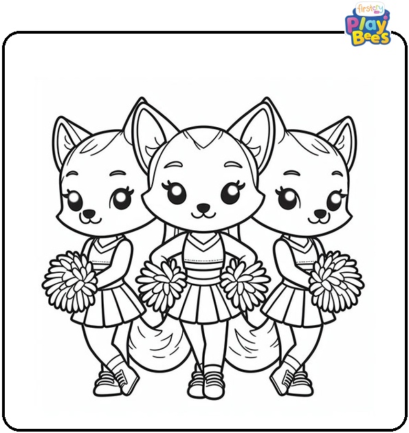 Three Fox Cheerleader Coloring Page