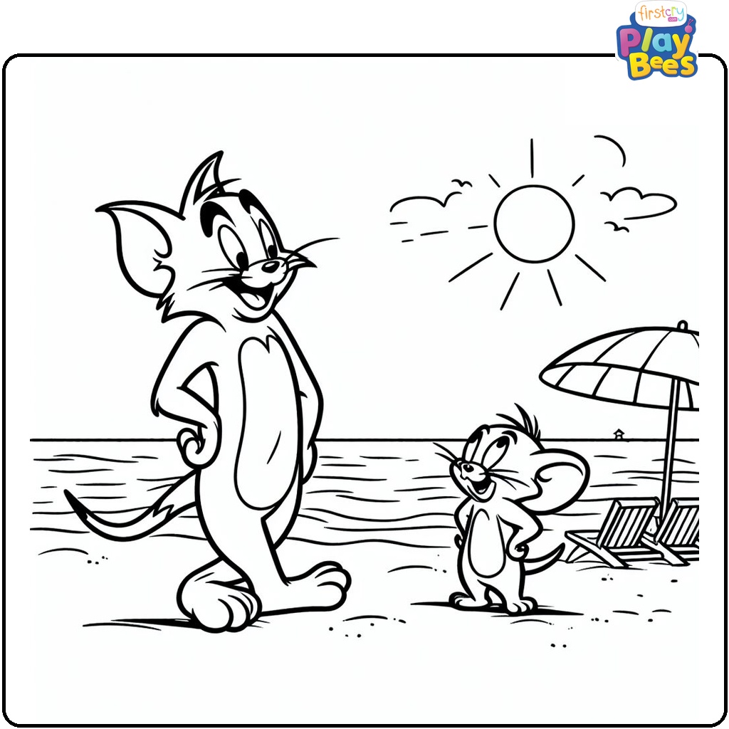 Tom and Jerry At Beach Coloring Page