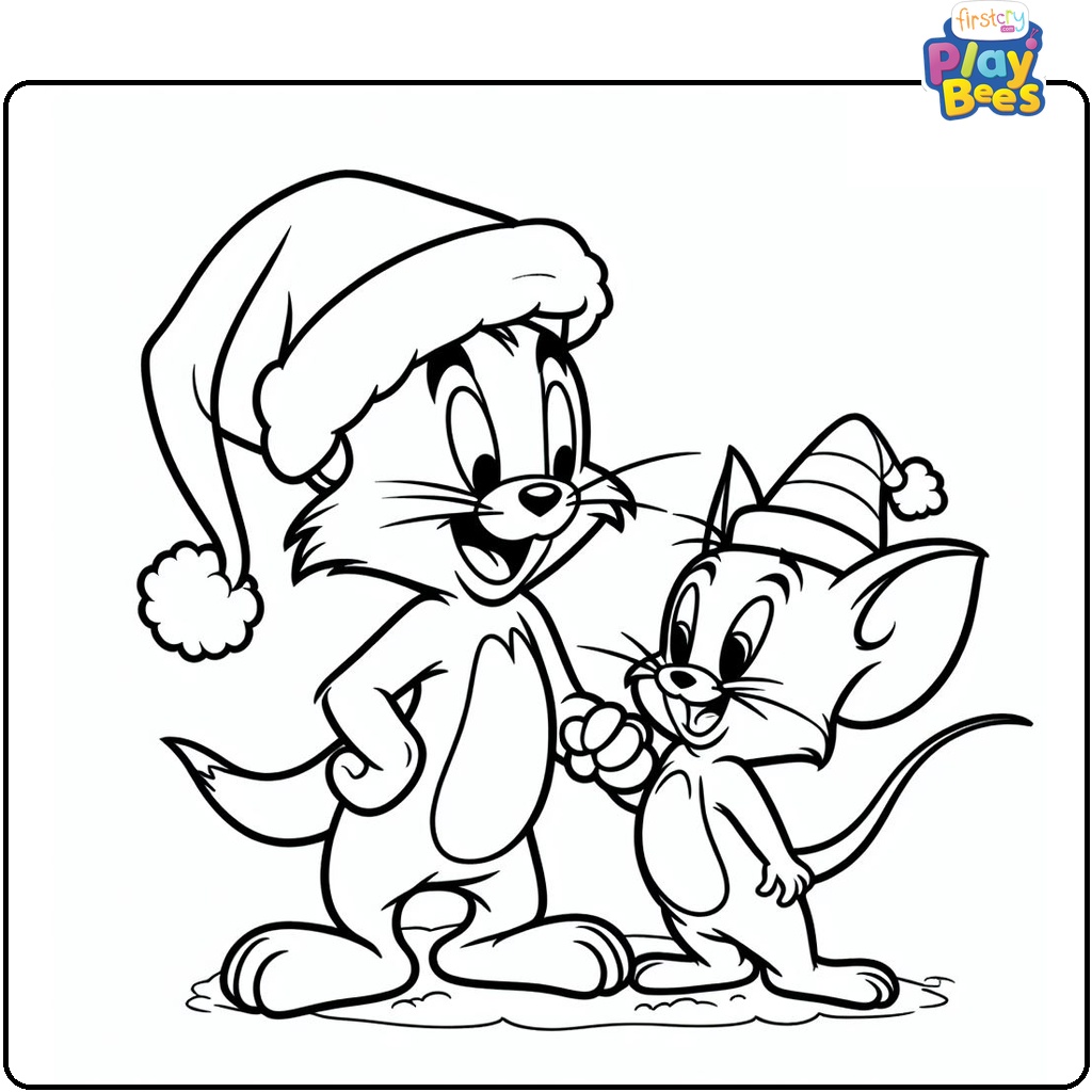 Tom and Jerry Christmas Coloring Page