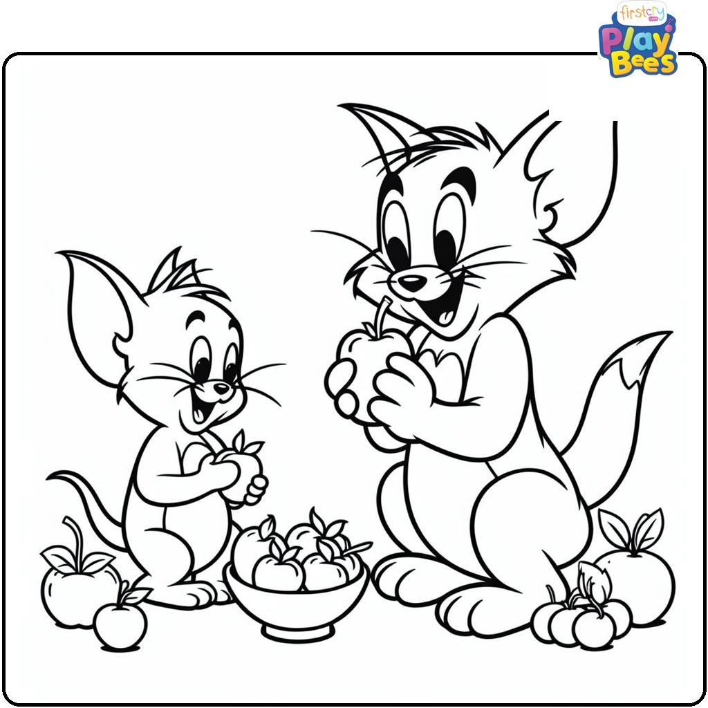 Tom and Jerry Eating Fruits Coloring Page