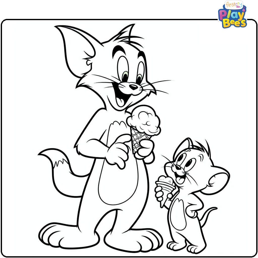 Tom and Jerry Eating Ice Cream Coloring Page