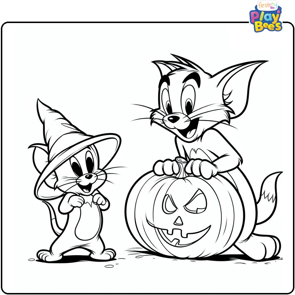Tom and Jerry Halloween Coloring Page