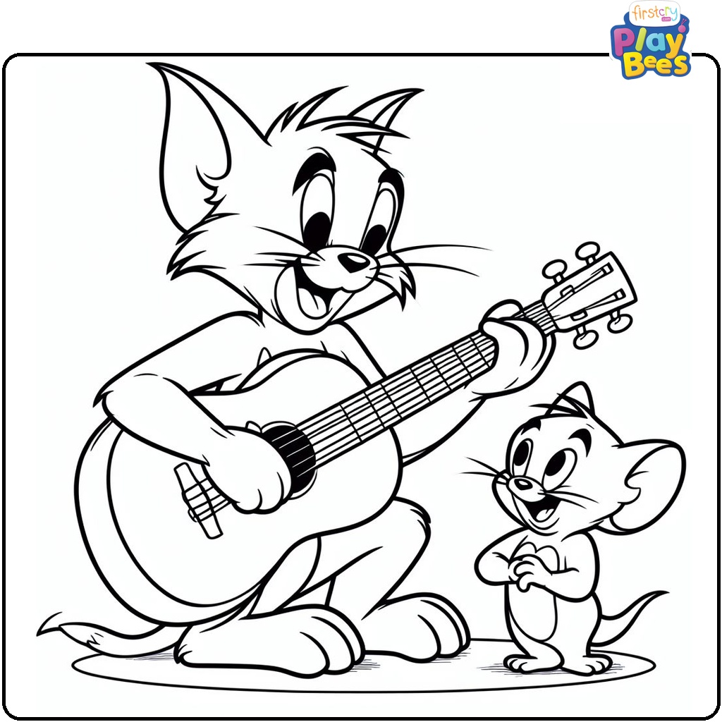 Tom and Jerry Playing Music Coloring Page