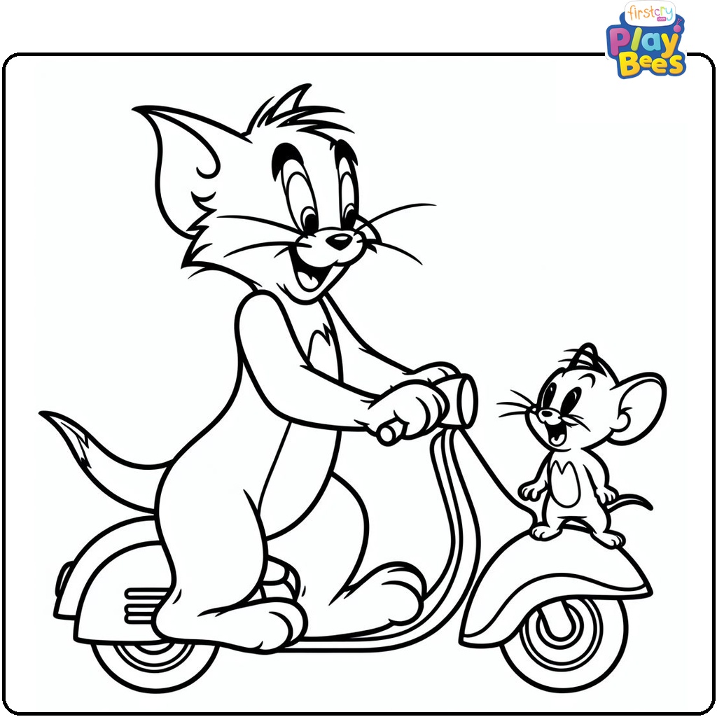 Tom and Jerry Playing Scooter Coloring Page