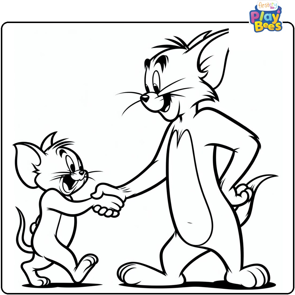 Tom and Jerry Shaking Hands Coloring Page