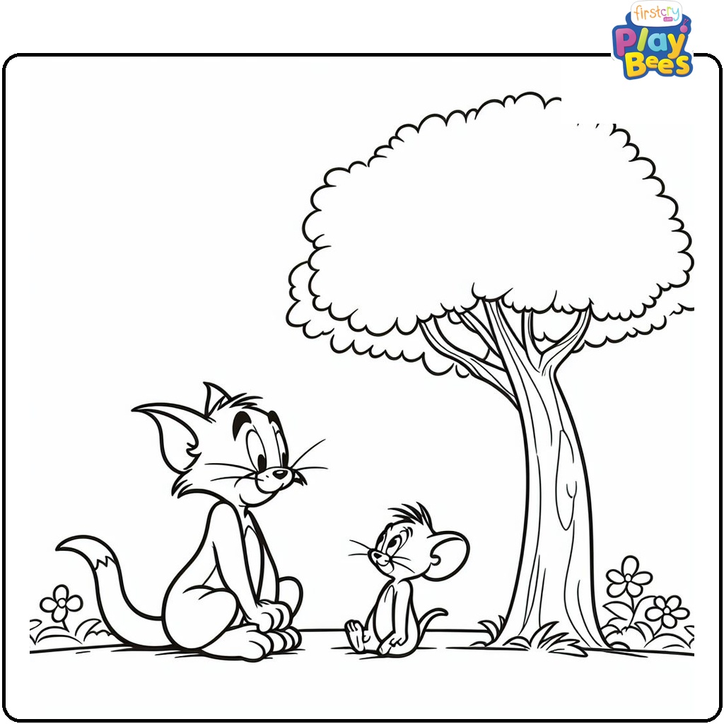 Tom and Jerry Under Tree Coloring Page