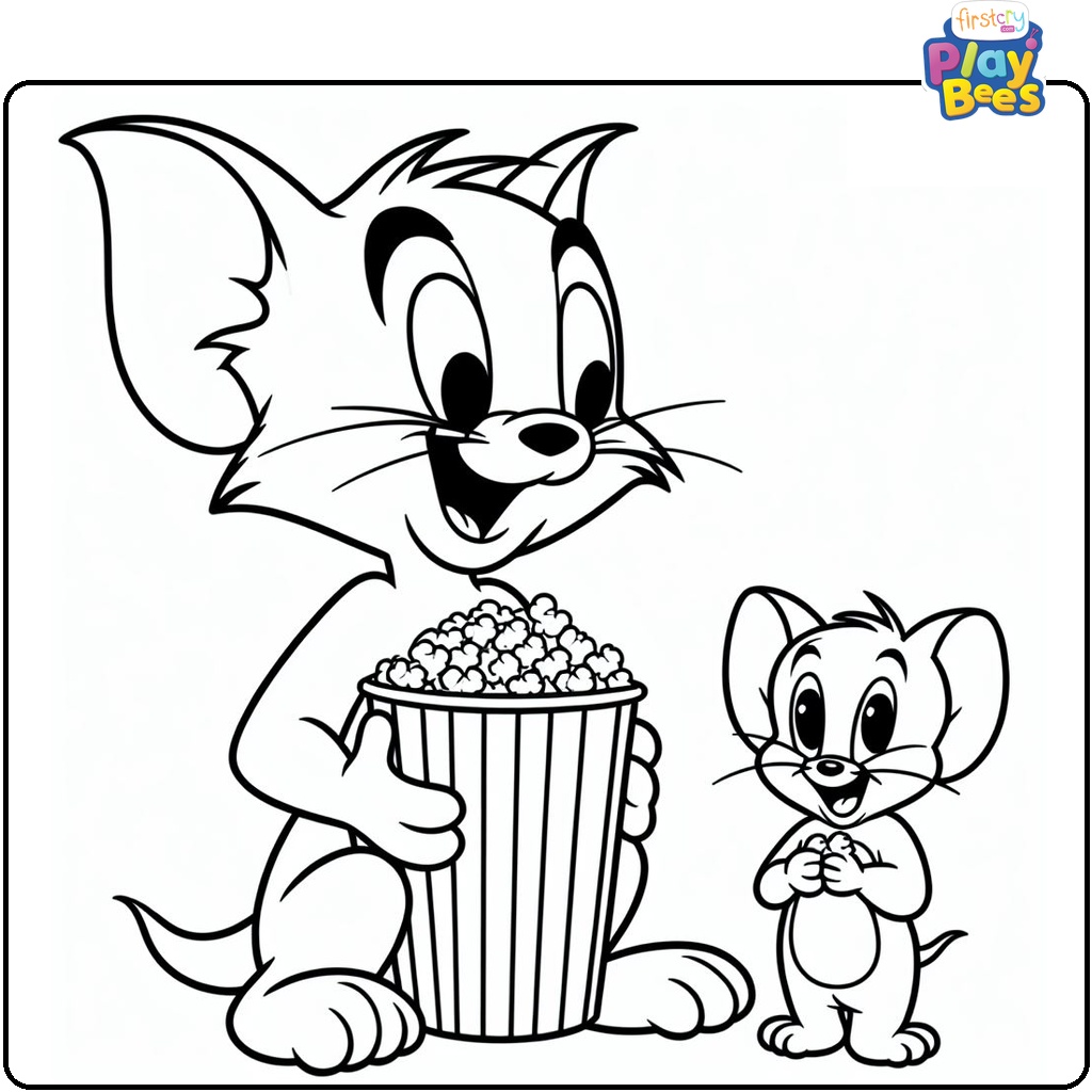 Tom and Jerry With Popcorn Coloring Page
