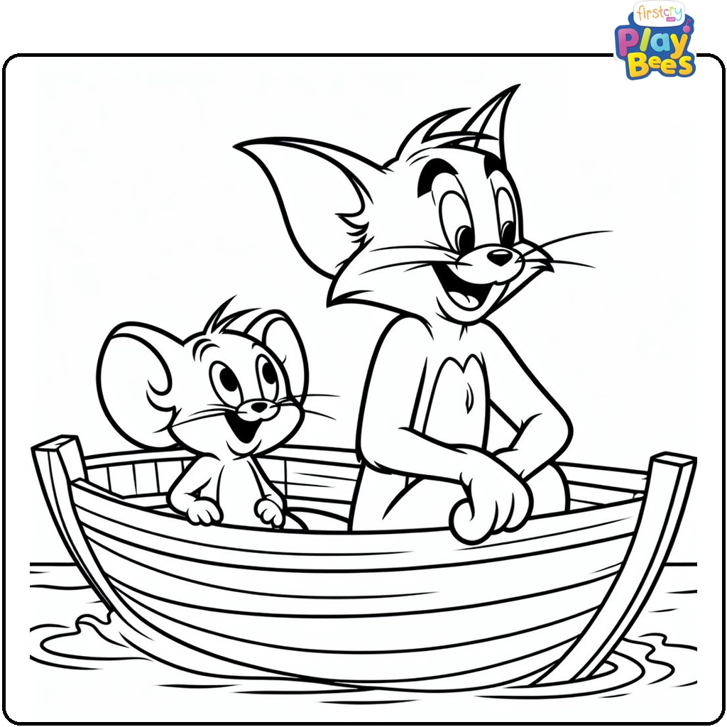Tom and Jerry in the Boat Coloring Page
