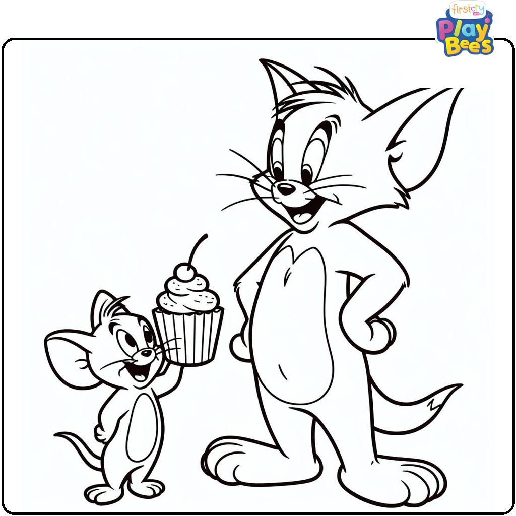 Tom and Jerry with Cupcakes Coloring Page