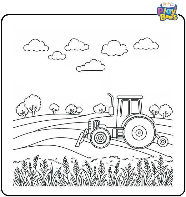 Tractor in an Open Field Coloring Page