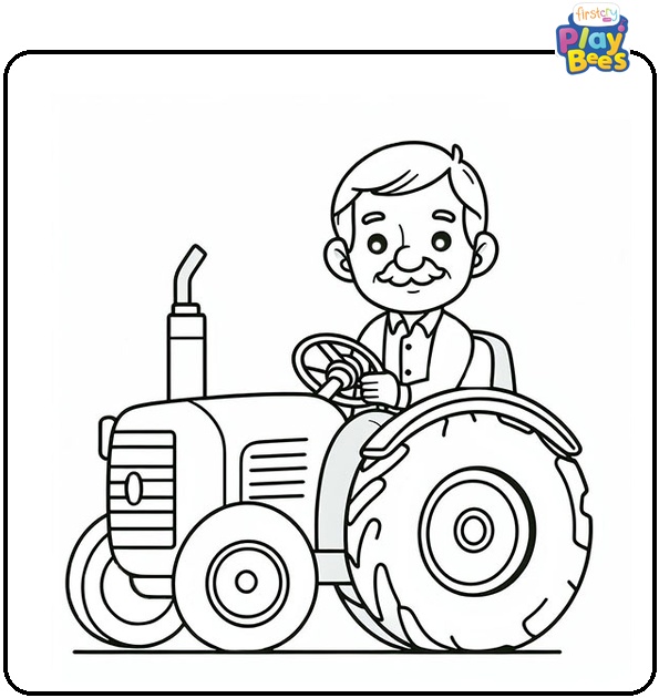 Tractor with Man Inside Coloring Page