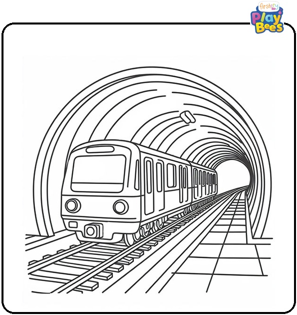 Train Exiting a Tunnel Coloring Page
