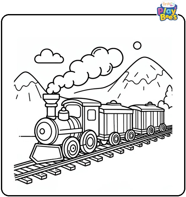 Train Moving Up and Down on the Track Coloring Page