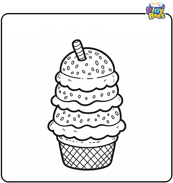 Triple Decker Ice Cream Cone Coloring Page