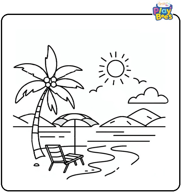 Tropical Beach Coloring Page Tropical Beach Coloring Page