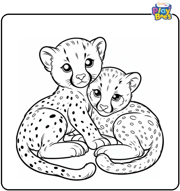 Two Cheetahs Cuddling Coloring Page Two Cheetahs Cuddling Coloring Page