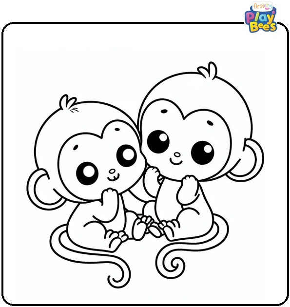 Two Cute Monkeys Coloring Page Two Cute Monkeys Coloring Page