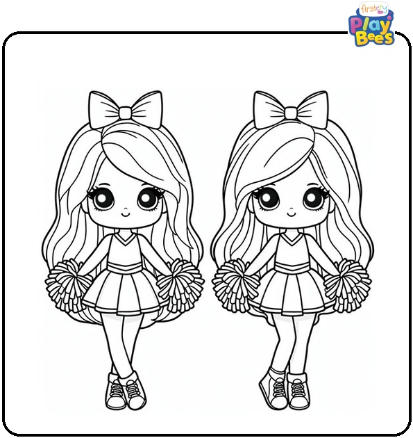 Two Dolls Cheerleaders Coloring Pages