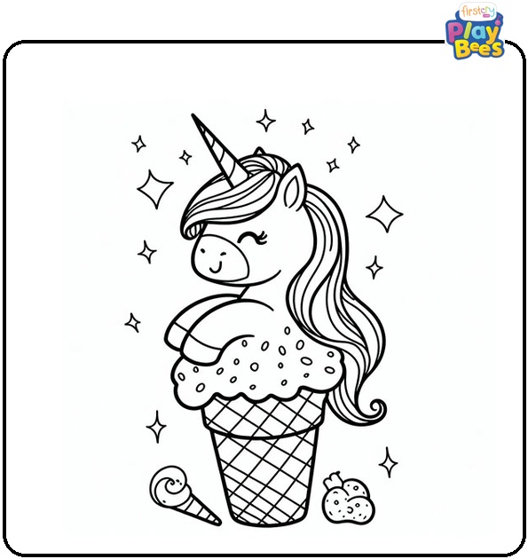Unicorn Ice Cream Coloring Page