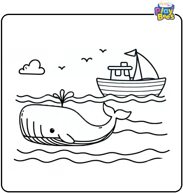 Whale And a Boat Coloring Page Whale And a Boat Coloring Page