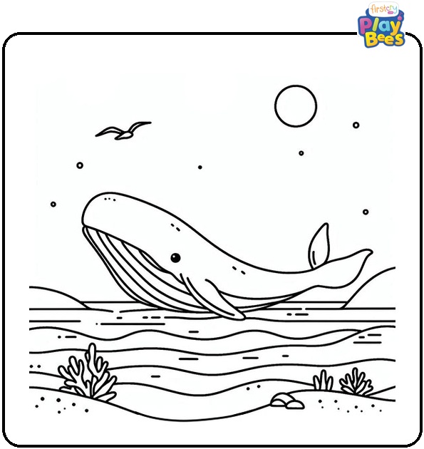 Whale Near Beach Coloring Page Whale Near Beach Coloring Page