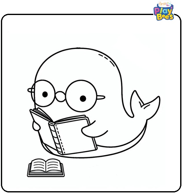 Whale Reading a Book Coloring Page Whale Reading a Book Coloring Page