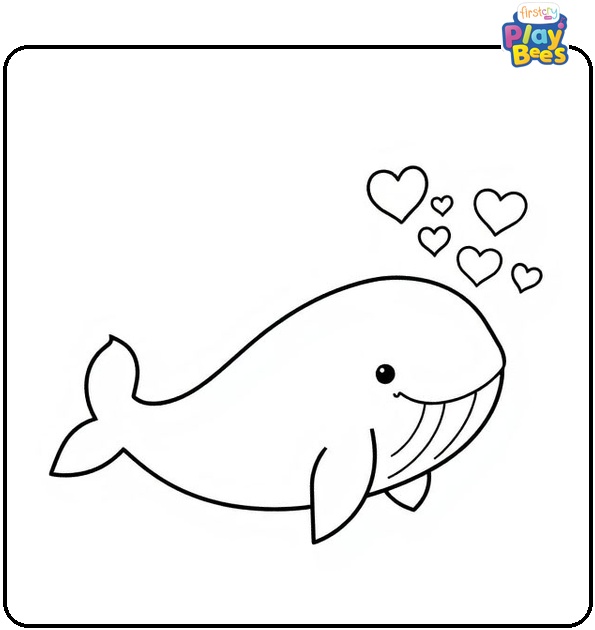 Whale with Hearts Coloring Page Whale with Hearts Coloring Page