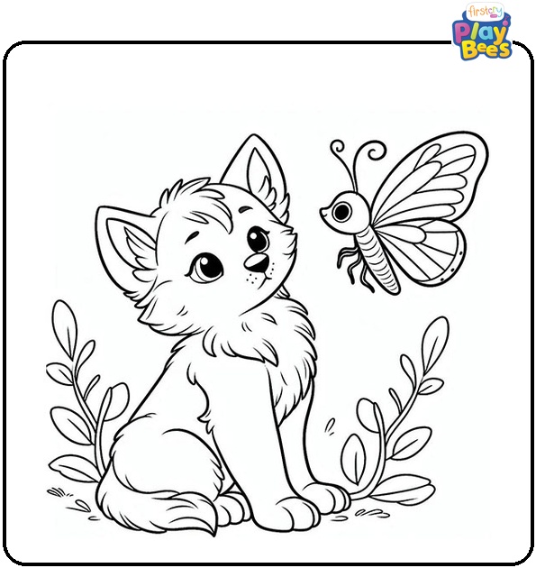 Wolf Pup and Butterfly Coloring Page Wolf Pup and Butterfly Coloring Page