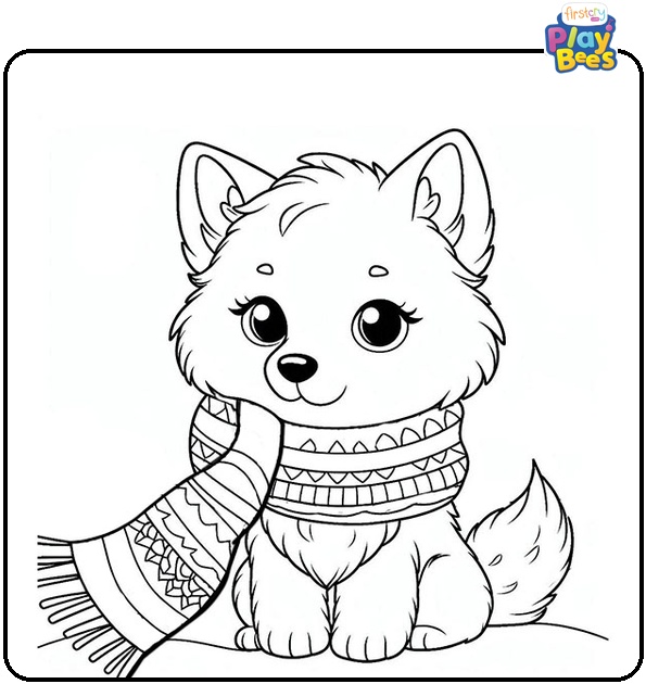 Wolf in a Winter Scarf Coloring Page Wolf in a Winter Scarf Coloring Page